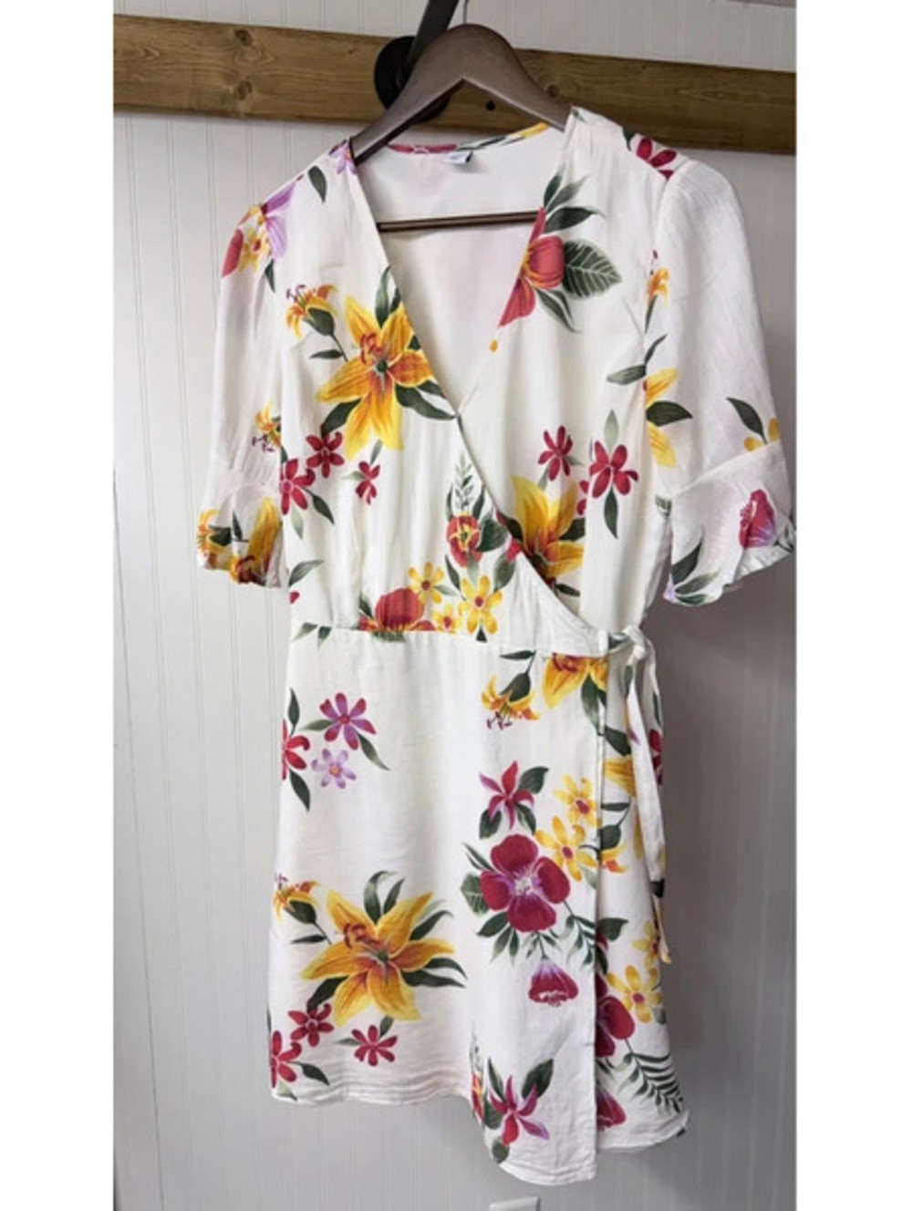Old Navy floral wrap around dress size small cotton blend boho fall vacation